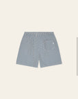 Stripe Seersucker Swim Shorts i mørkeblå nærbilde av detaljer, badetøy fra Les Deux hos Image Mandal
