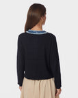 Zelma Knit Denim Cardigan i marineblå nærbilde av detaljer, cardigan fra Neo Noir hos Image Mandal