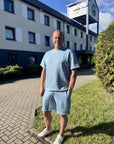 Stripe jaquard shorts i Blå, shorts fra Les Deux hos Image Mandal