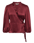 Peony 3/4 Sleeve Blouse i bordeaux nærbilde av detaljer, bluse fra A-view hos Image Mandal