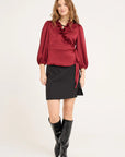 Peony 3/4 Sleeve Blouse i bordeaux i bomull, bluse fra A-view hos Image Mandal