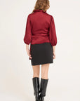 Peony 3/4 Sleeve Blouse i bordeaux sett fra siden, bluse fra A-view hos Image Mandal