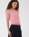 Milasz Pointelle Ss Pullover i cameo pink melange, cardigans fra Saint Tropez, stylet – Image Mandal