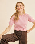 Milasz Pointelle Ss Pullover i cameo pink melange, cardigans fra Saint Tropez, nærbilde – Image Mandal