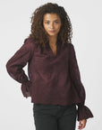 Amara Big Embroidery Blouse i Burgundy, skjorte fra Neo Noir hos Image Mandal