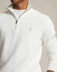 Long-Sleeve Half-Zip Pullover i hvit nærbilde av detaljer, genser fra Polo Ralph Lauren hos Image Mandal