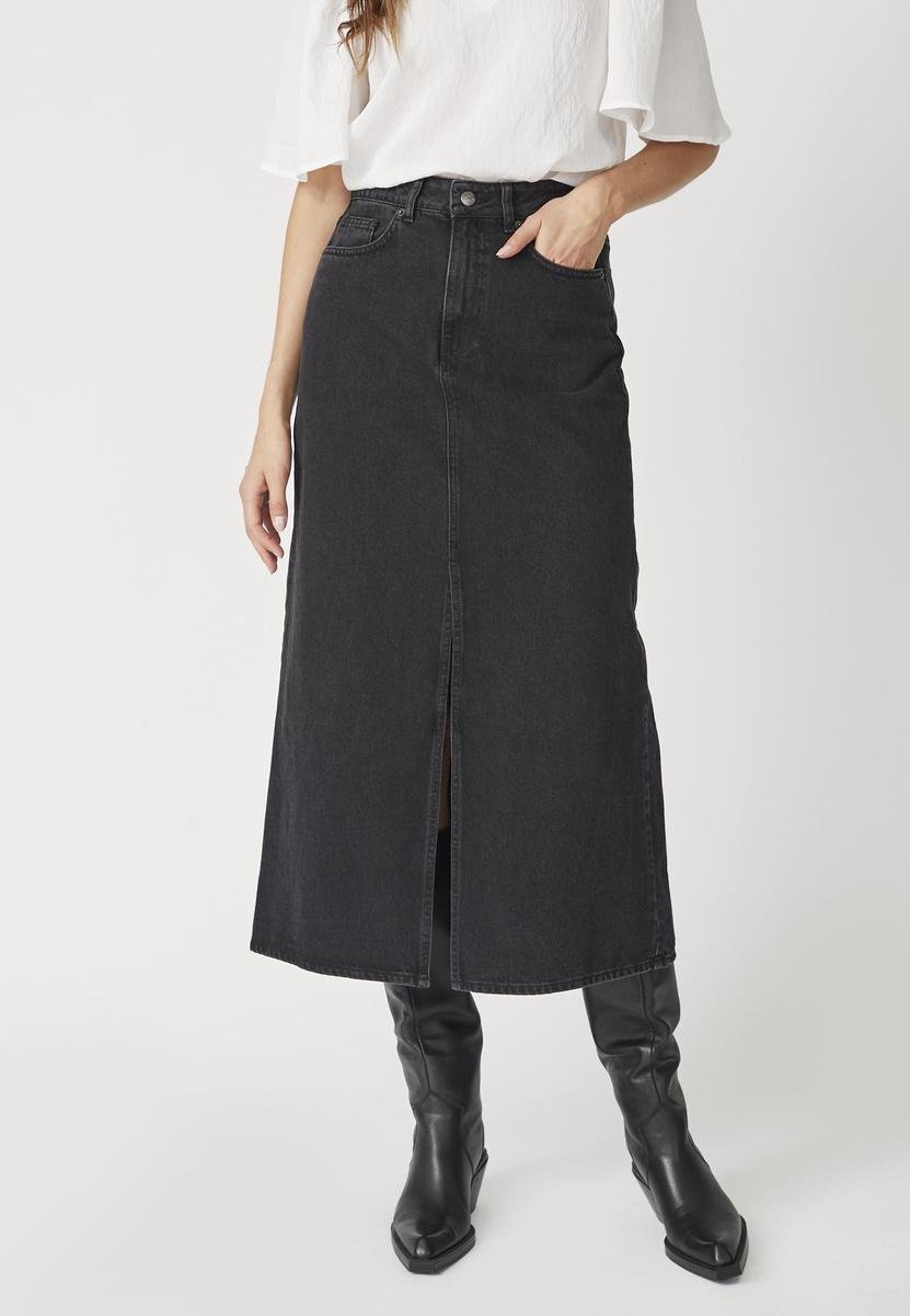 Co'couture Vika denimskjørt med splitt – forfra, nedre del av modell