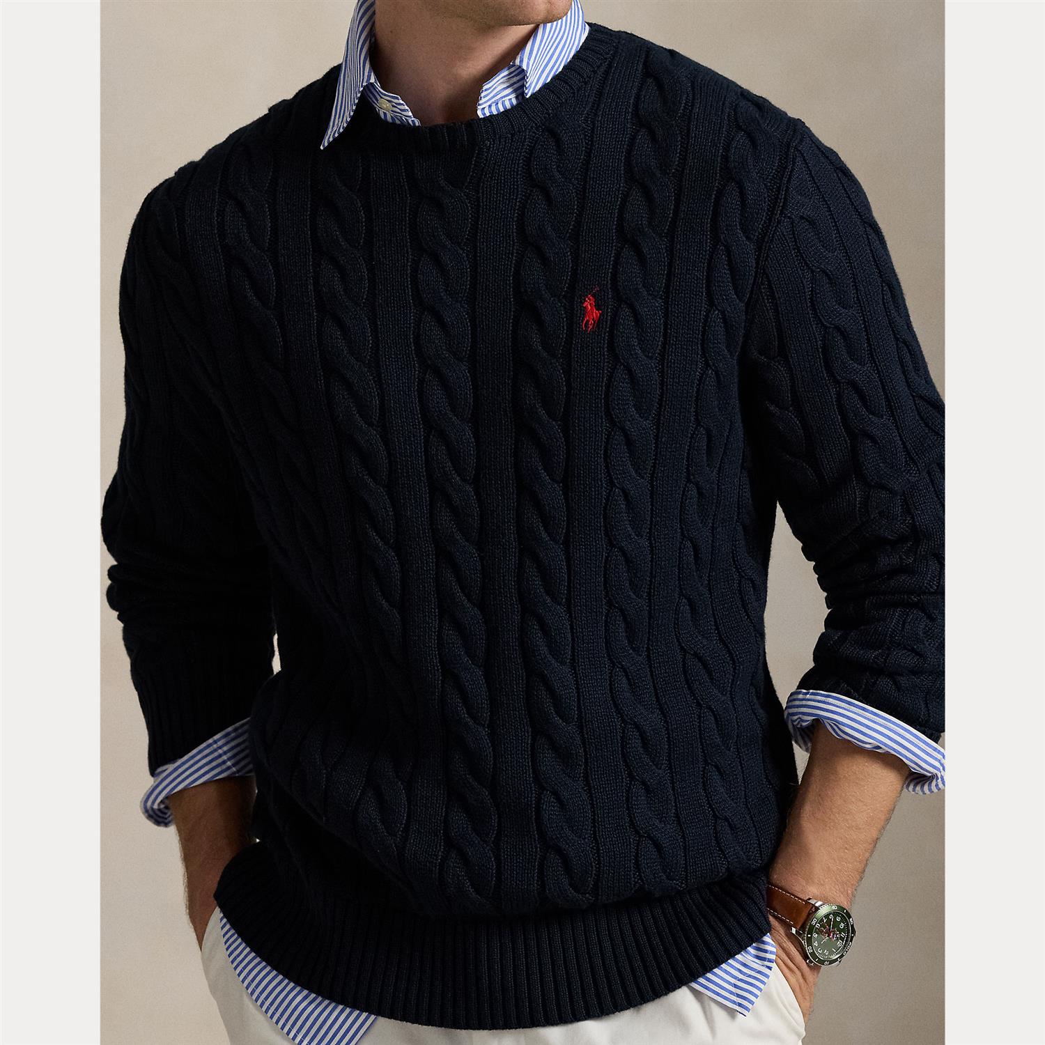 Long-Sleeve Driver Crewneck Pullover i blå detaljbilde, genser fra Polo Ralph Lauren hos Image Mandal