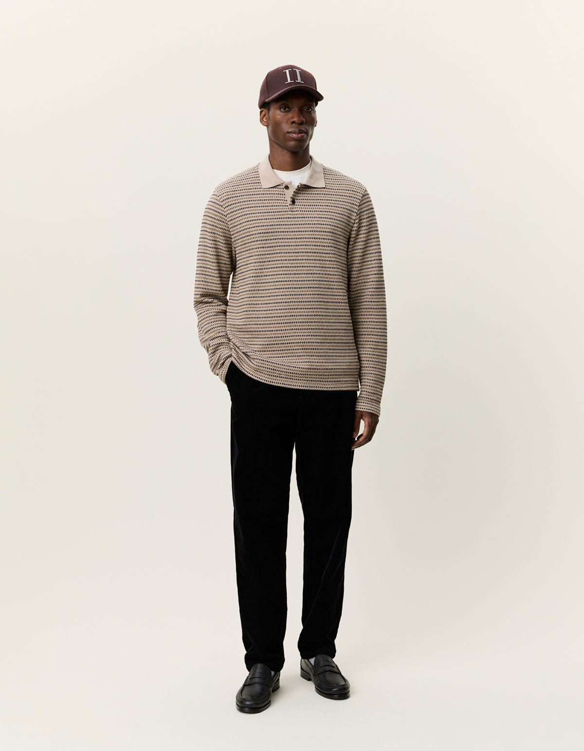 Knitted Stripe Ls Polo