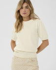 Milasz Ss Pullover i seedpearl melange nærbilde av detaljer, cardigan fra Saint Tropez hos Image Mandal