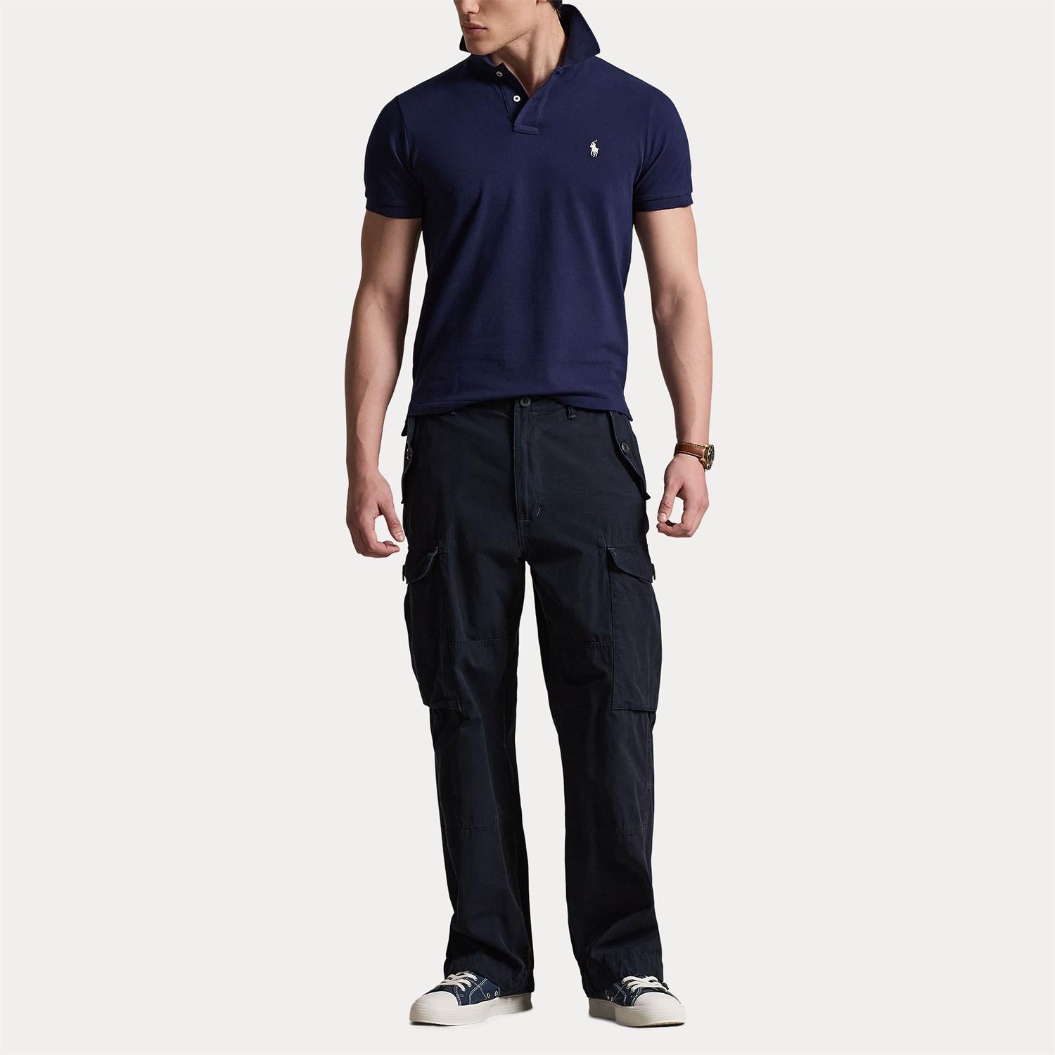 Custom Slim Knit Short-Sleeve Polo Shirt i marineblå detaljbilde, skjorte fra Polo Ralph Lauren hos Image Mandal