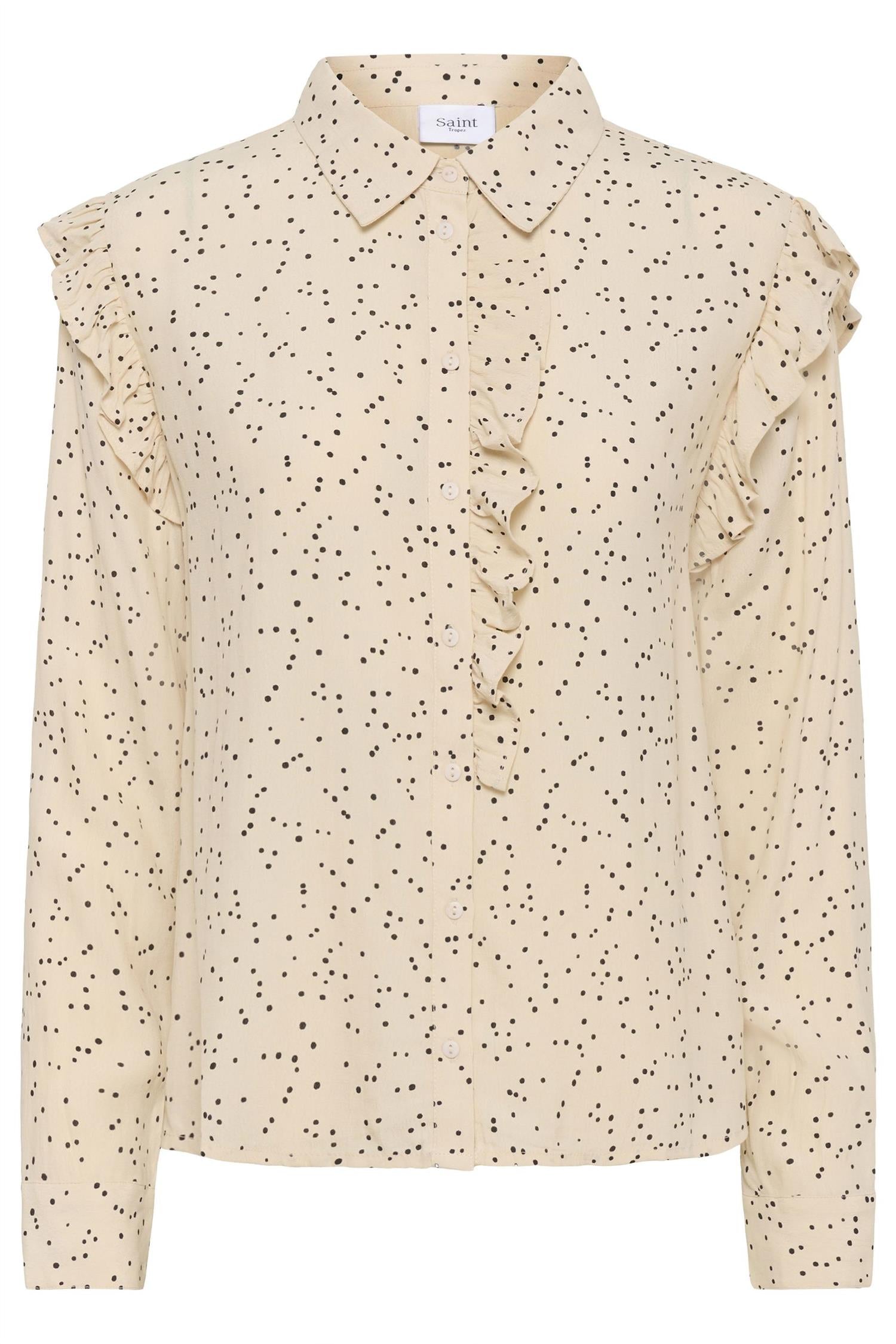 Pierrasz Shirt i creme sort mini dots i viskose, skjorte fra Saint Tropez hos Image Mandal