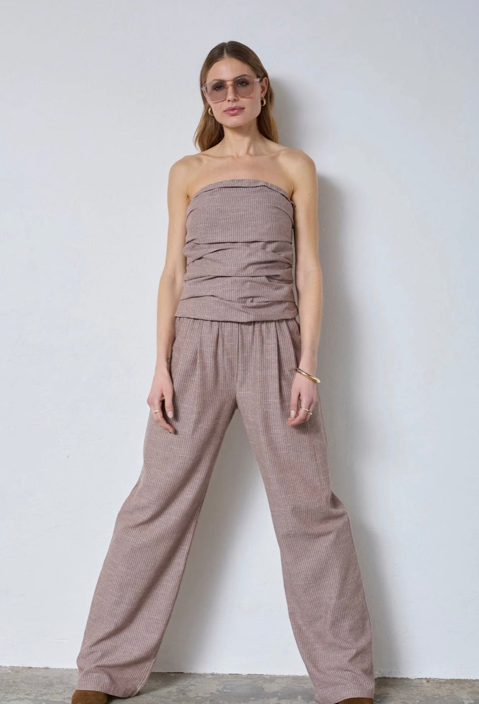Jihocc Stripe Tube Top i brun, overdel fra Co'couture hos Image Mandal