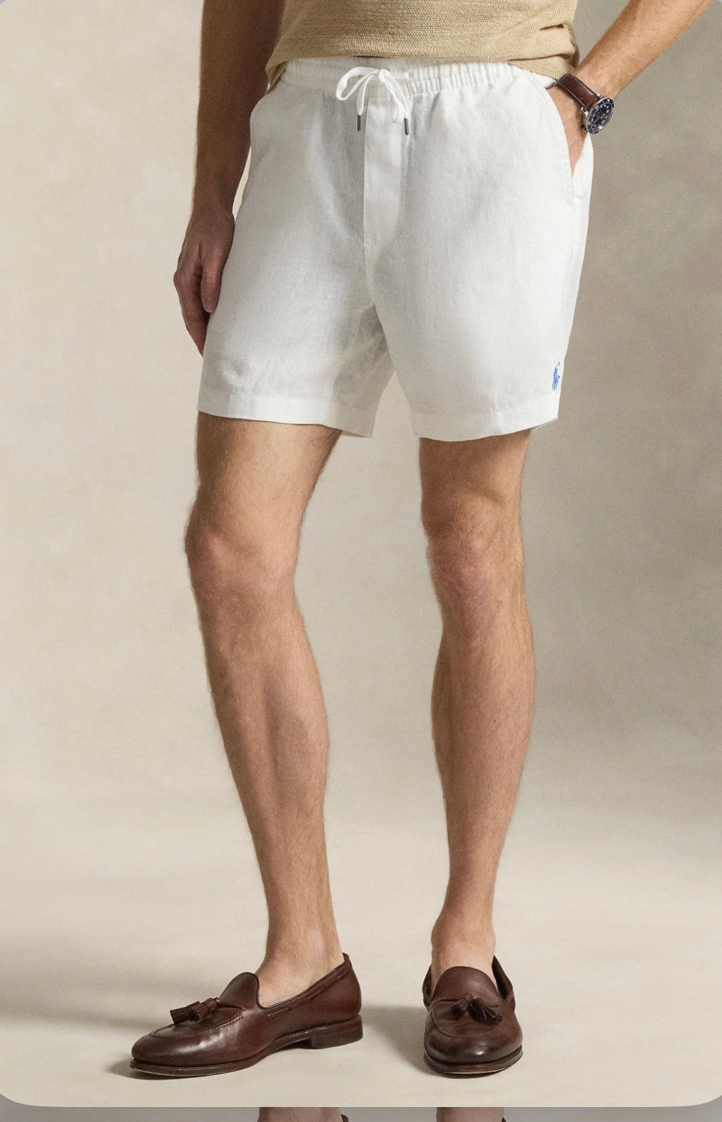 Woven shorts prepter lin i hvit sett fra siden, shorts fra Polo Ralph Lauren hos Image Mandal