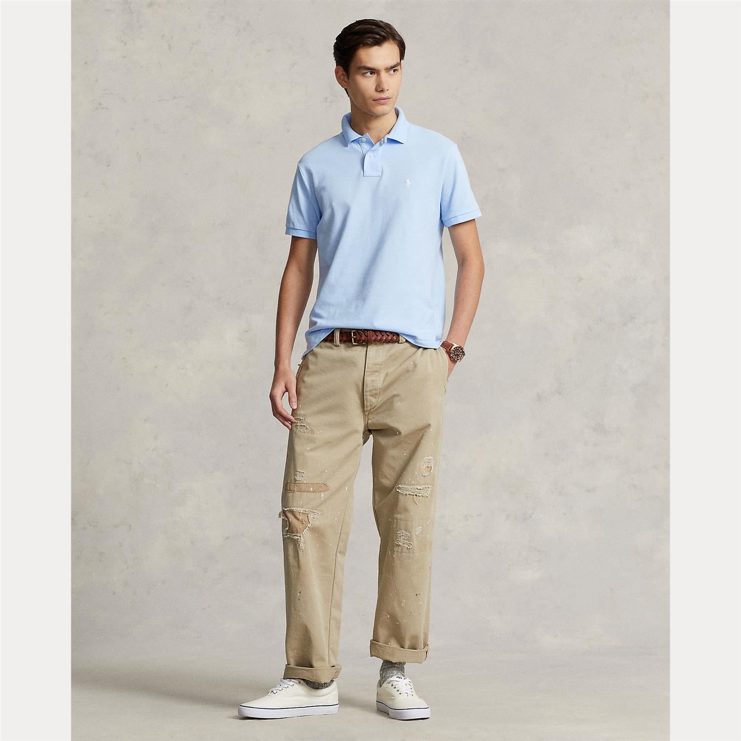 Custom Slim Knit Short-Sleeve Polo Shirt i blå stylet antrekk, overdel fra Polo Ralph Lauren hos Image Mandal