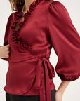 Peony 3/4 Sleeve Blouse i bordeaux bakfra, bluse fra A-view hos Image Mandal