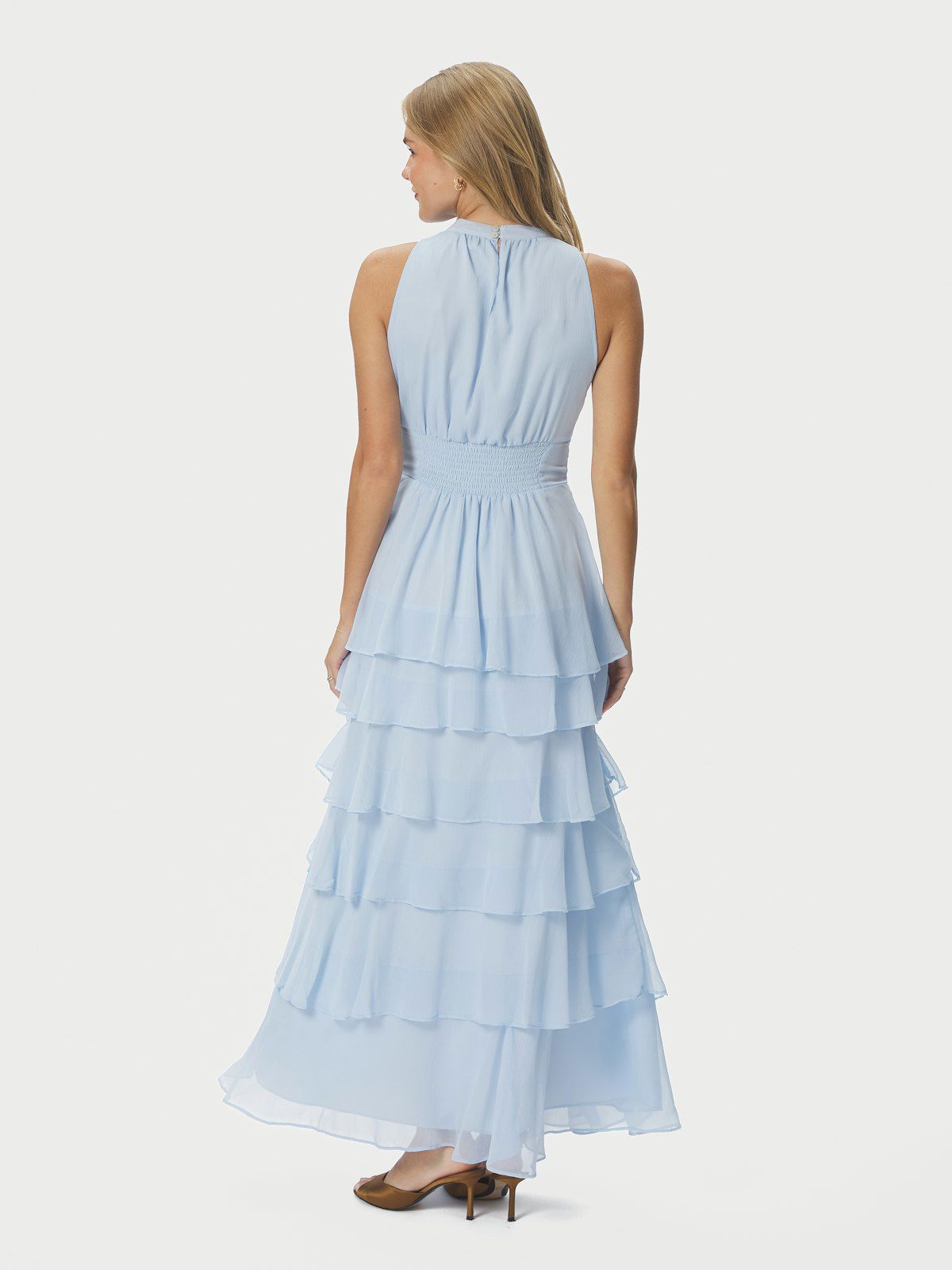 Marli Solid Chiffon Dress i lyseblå nærbilde av detaljer, kjole fra Neo Noir hos Image Mandal