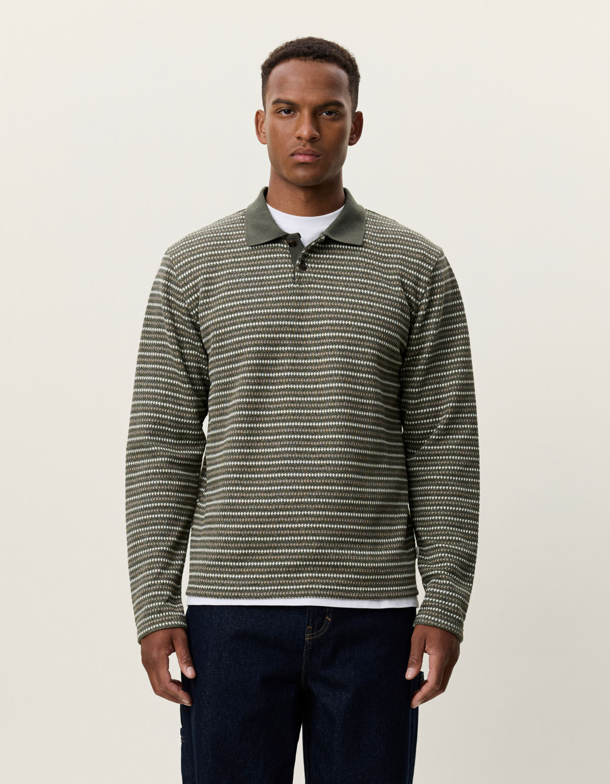 Knitted Stripe Ls Polo