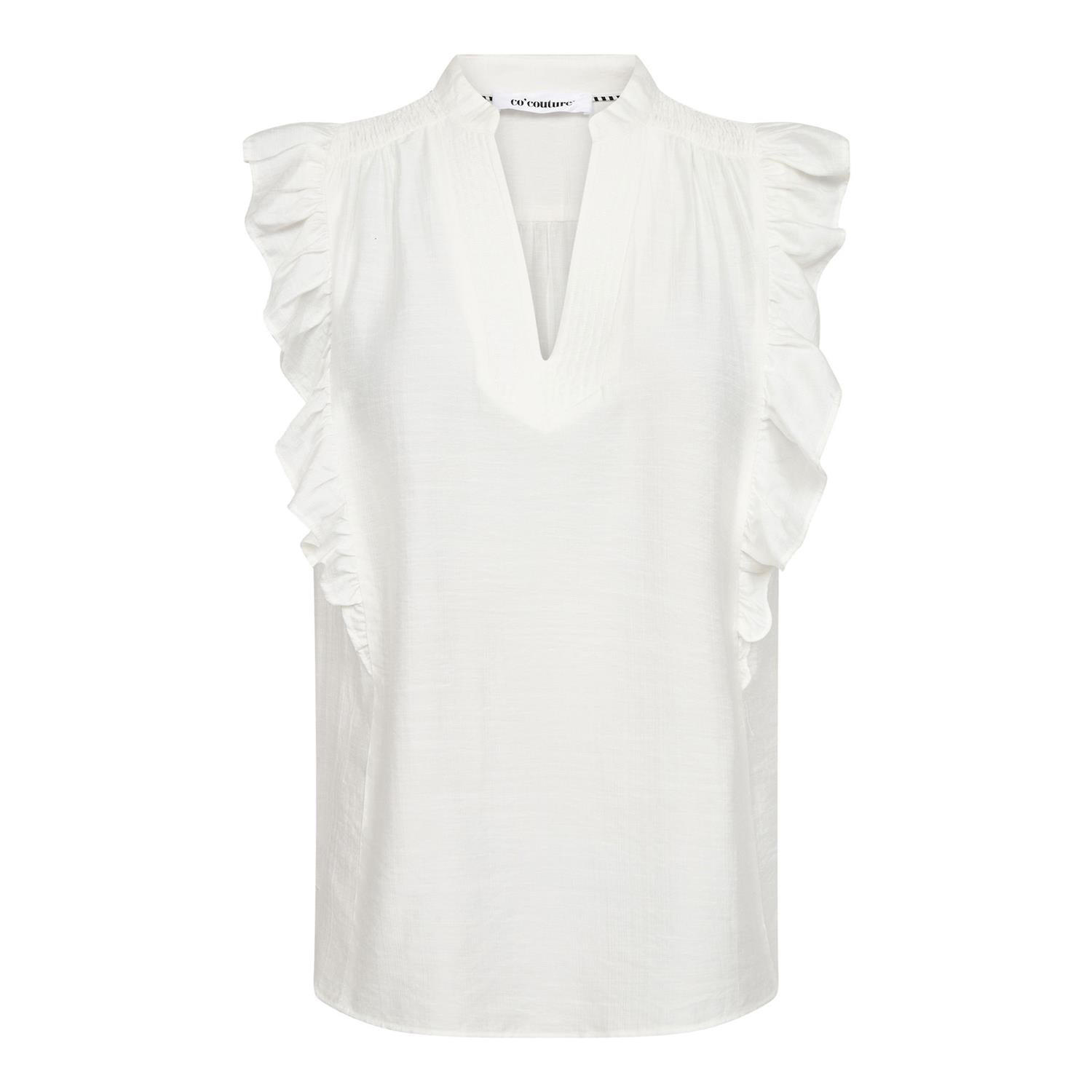 Heracc Frill Ss V-Top i hvit sett fra siden, bluse fra Co'couture hos Image Mandal