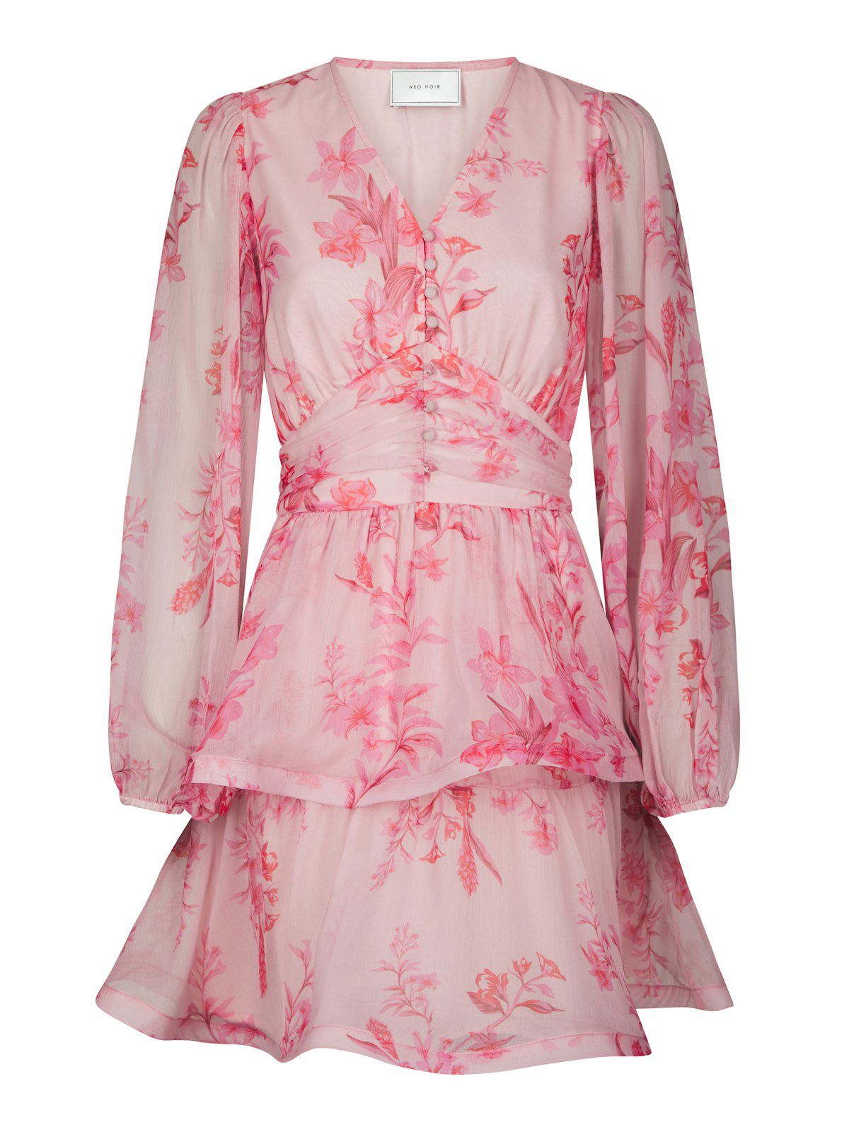 Rivana Print Chiffon Dress i rosa detaljbilde, kjole fra Neo Noir hos Image Mandal