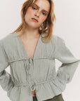 Indiana String Blouse i oliven grønn rutete, bluse fra Once Untold hos Image Mandal