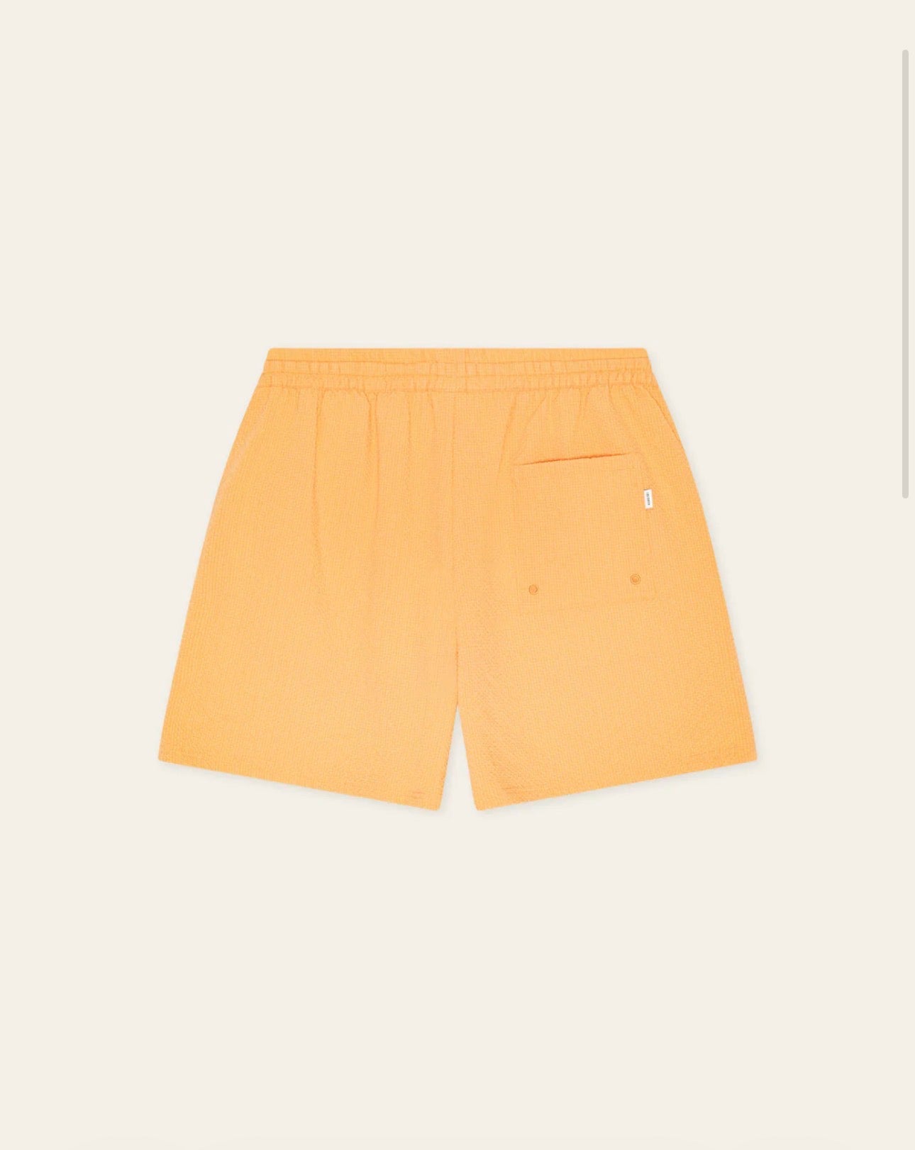 Seersucker Swim Shorts i aprikos nærbilde av detaljer, badetøy fra Les Deux hos Image Mandal