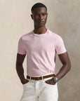 Custom Slim Crew Neck Short-Sleeve T-Shirt i rosa sett fra siden, t-skjorte fra Polo Ralph Lauren hos Image Mandal