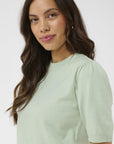 Milasz Ss Pullover i cameo grønn melange bakfra, cardigan fra Saint Tropez hos Image Mandal