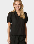 Odesa Linen Blouse i sort i bomull, skjorte fra Neo Noir hos Image Mandal