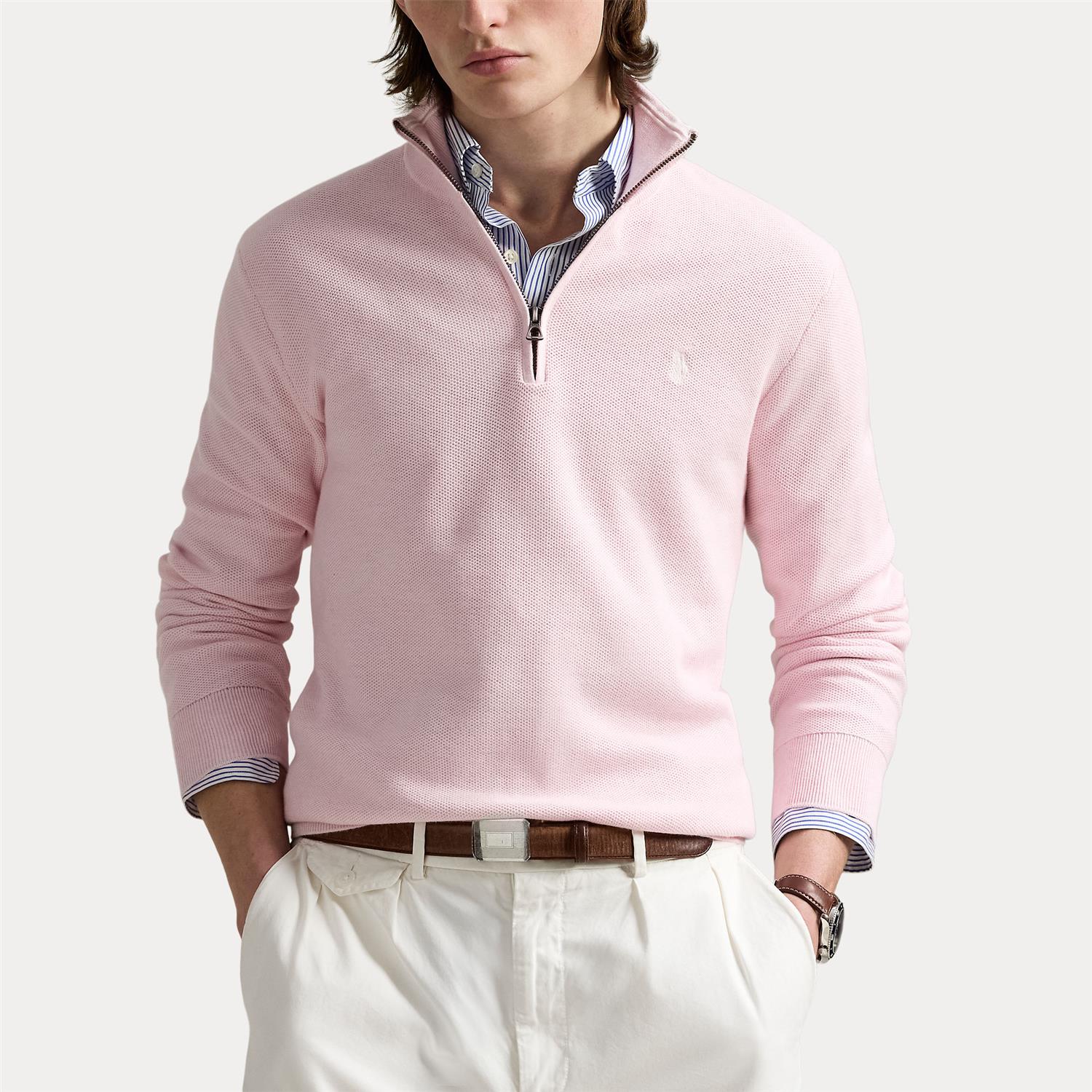 Mesh-Knit Half-Zip Pullover i rosa alternativt utsnitt, genser fra Polo Ralph Lauren hos Image Mandal