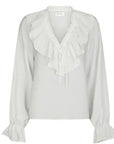 Aminea Ruffle Blouse i hvit nærbilde av detaljer, bluse fra Neo Noir hos Image Mandal