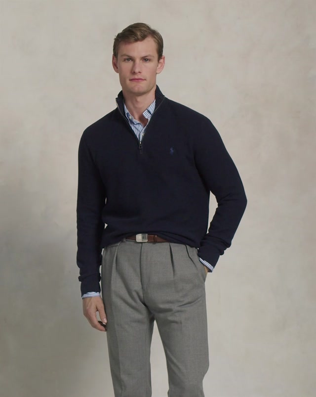 Long-Sleeve Half-Zip Pullover i marineblå detaljbilde, genser fra Polo Ralph Lauren hos Image Mandal