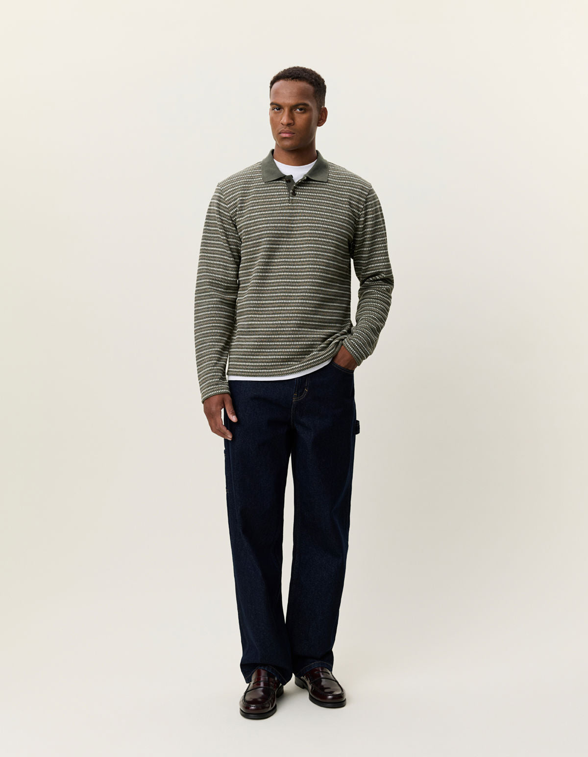 Knitted Stripe Ls Polo