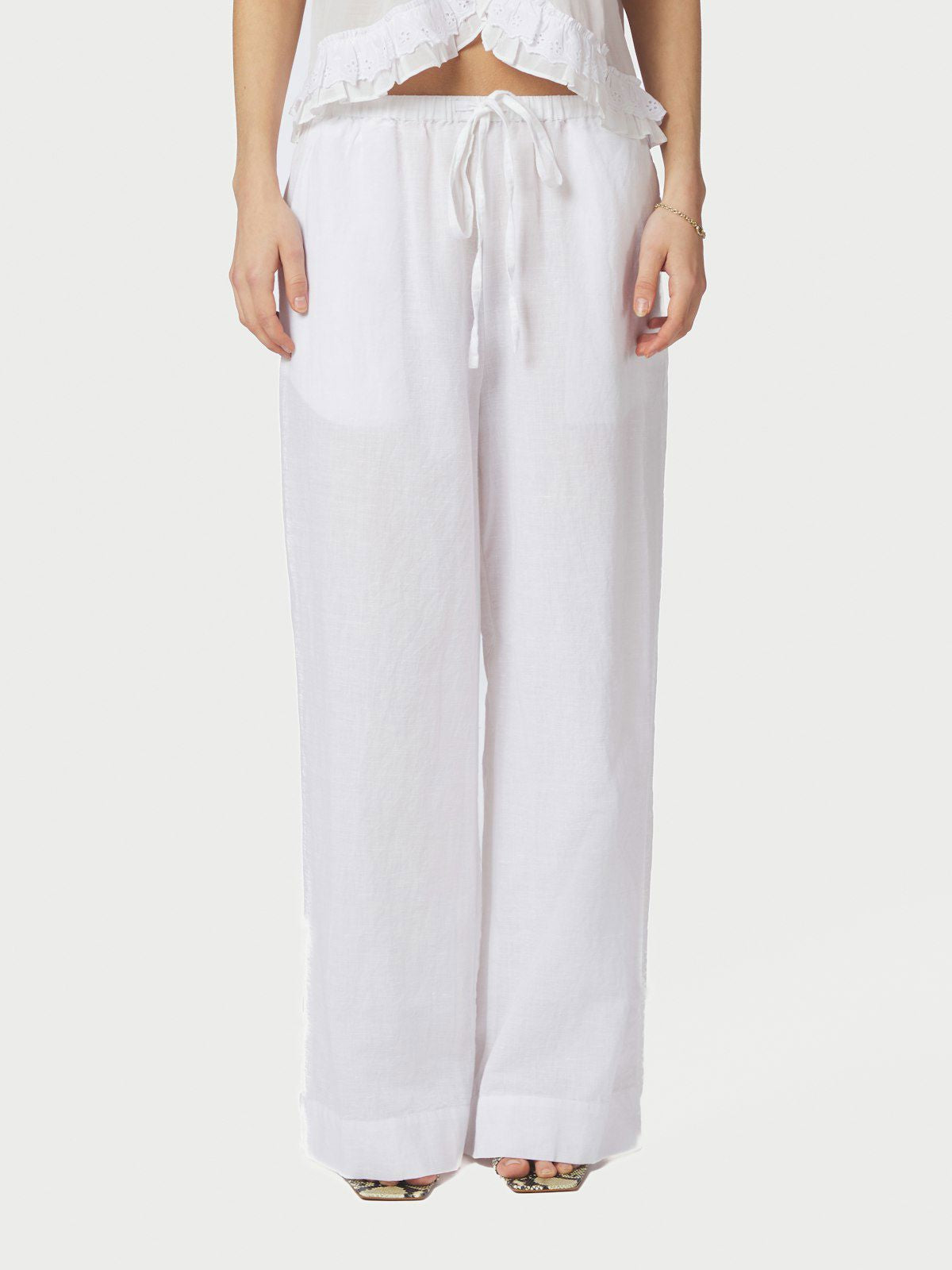 Heifa Linen Pants i hvit nærbilde av detaljer, bukse fra Neo Noir hos Image Mandal