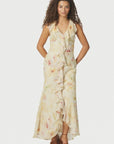 Zella Chiffon Print Dress i dus gul nærbilde av detaljer, kjole fra Neo Noir hos Image Mandal