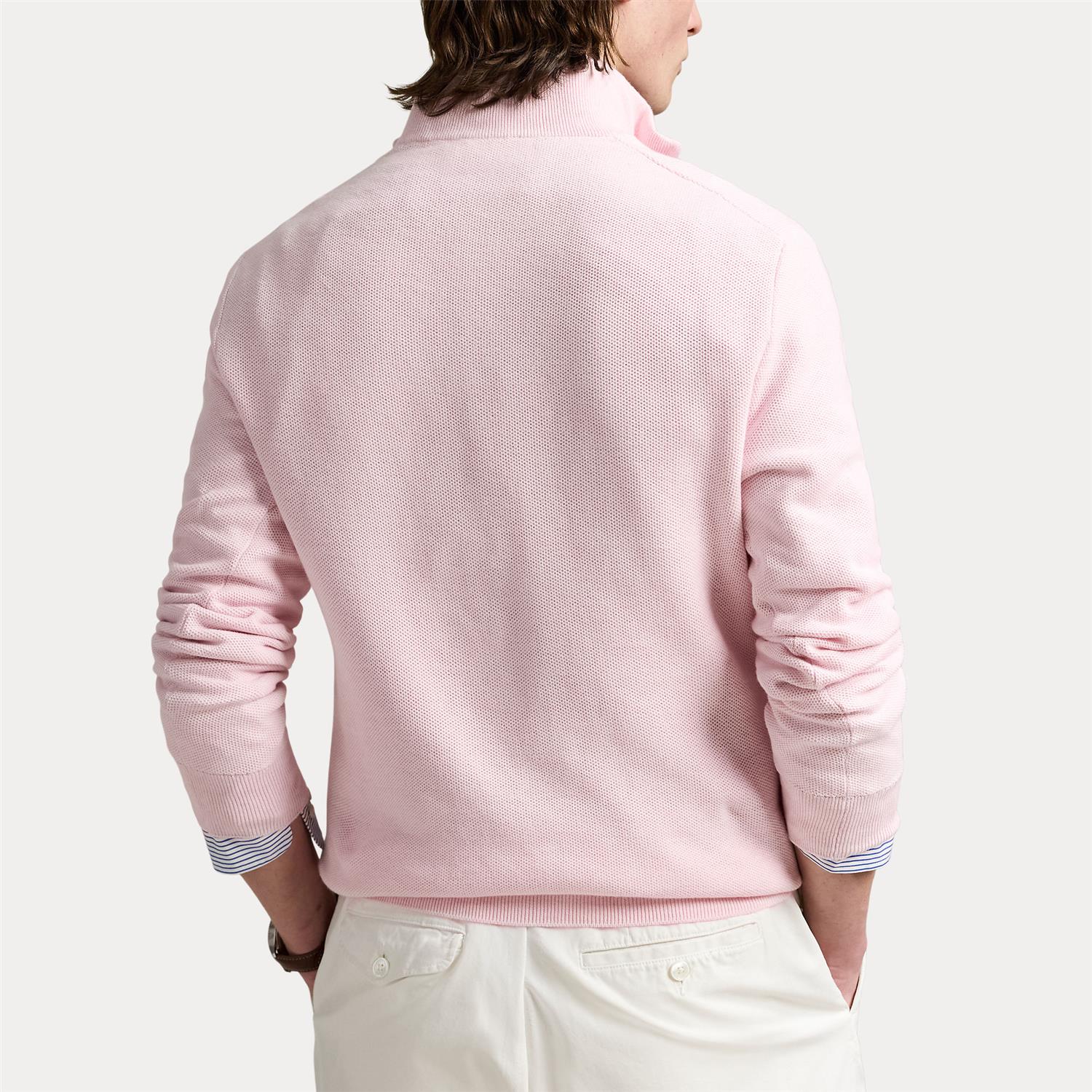 Mesh-Knit Half-Zip Pullover i rosa ekstra vinkel, genser fra Polo Ralph Lauren hos Image Mandal