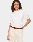 Milasz Ss Pullover i hvit på modell, cardigan fra Saint Tropez hos Image Mandal