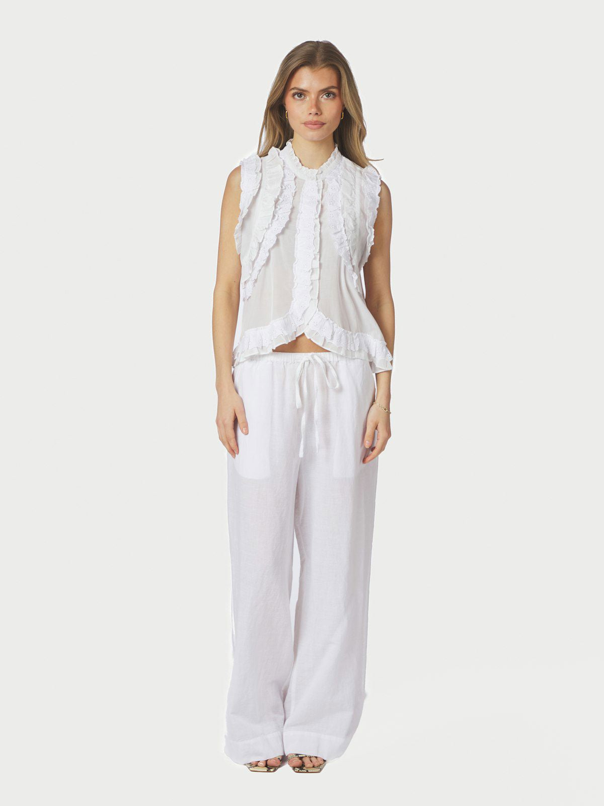 Heifa Linen Pants i hvit i bomull, bukse fra Neo Noir hos Image Mandal