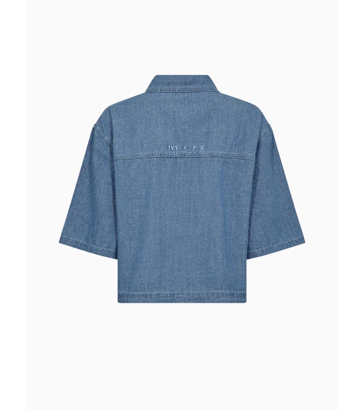 Ivy Uta Oversize Chambray Shirt i denim blå nærbilde av detaljer, bluse fra Ivy Copenhagen hos Image Mandal