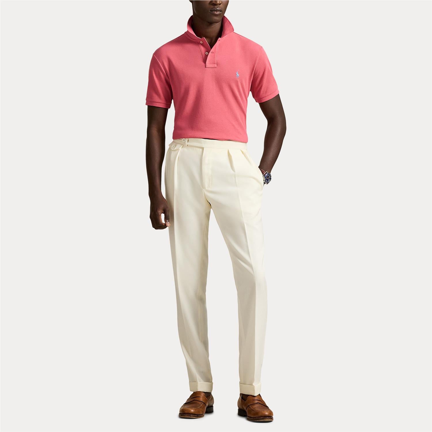 Custom Slim Knit Short-Sleeve Polo Shirt i rød detaljbilde, skjorte fra Polo Ralph Lauren hos Image Mandal