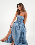 Cosette Dress - Blue Lace i blå sett fra siden, kjole fra Golightly hos Image Mandal