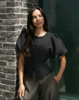 Anela Mandarin Dull Satin Blouse