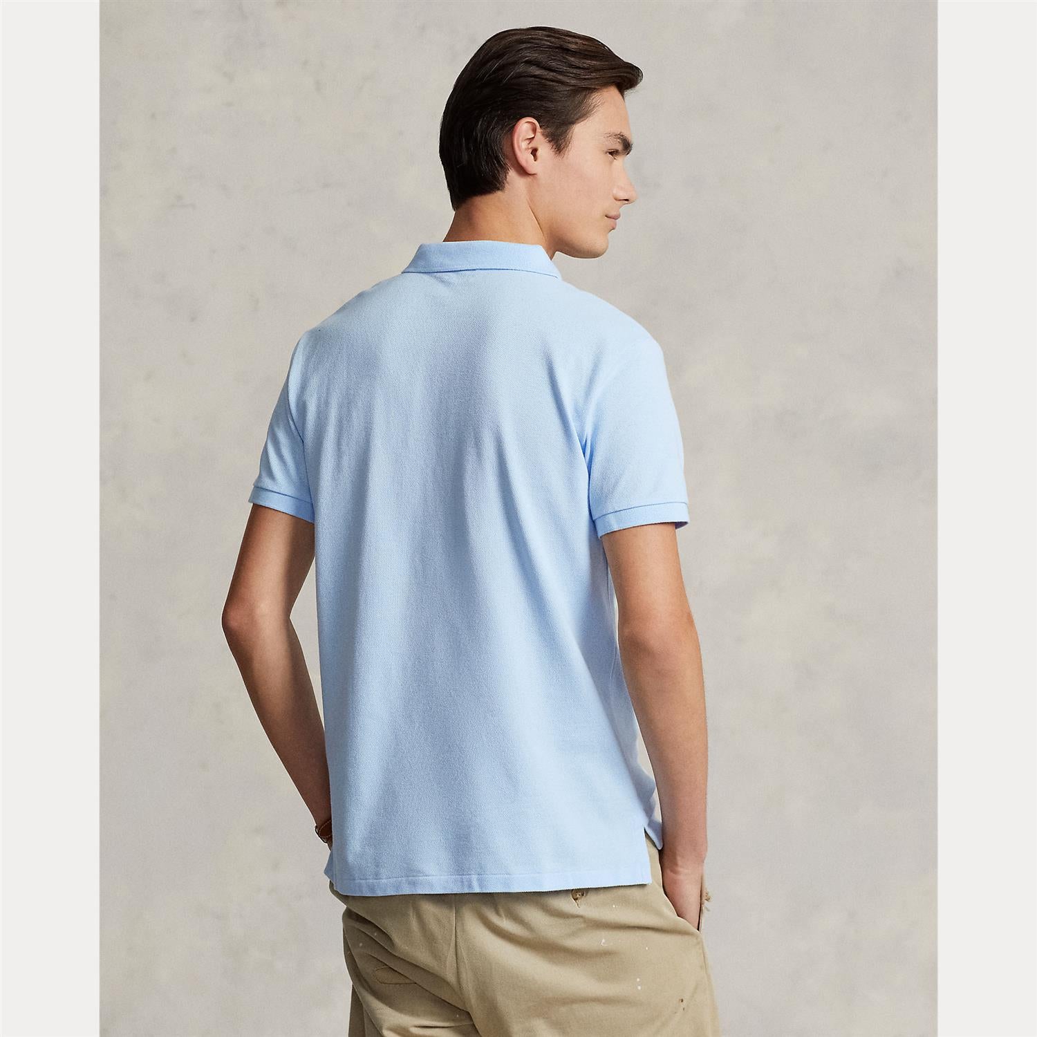 Custom Slim Knit Short-Sleeve Polo Shirt i blå ekstra vinkel, overdel fra Polo Ralph Lauren hos Image Mandal