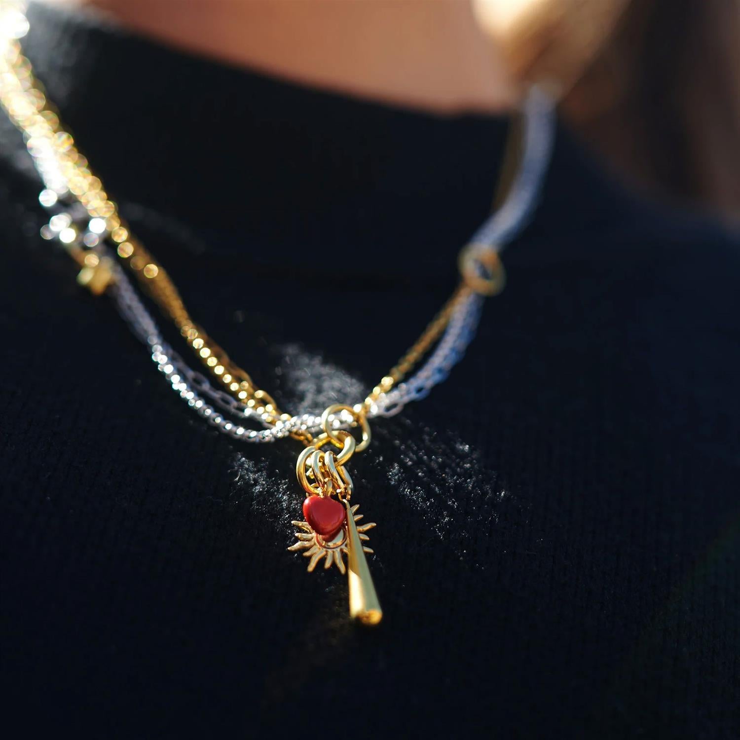 Onyx - Layered Chain Necklace Stainless Steel