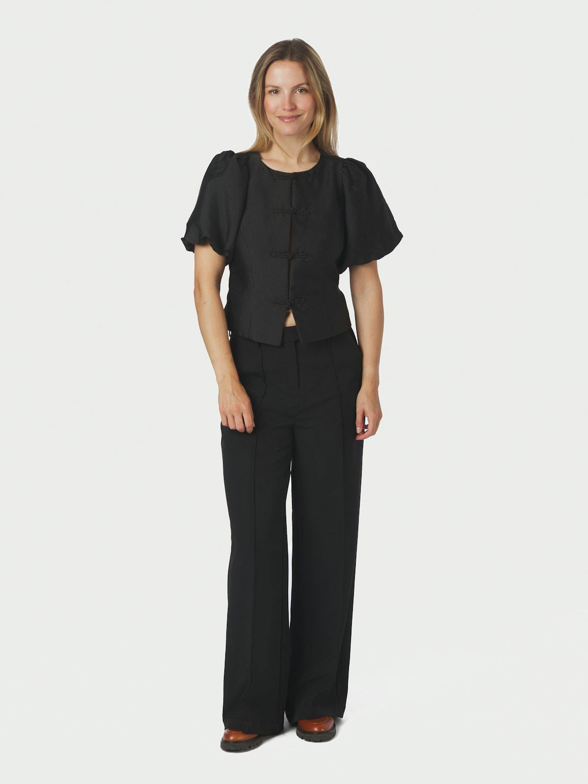 Anela Mandarin Dull Satin Blouse