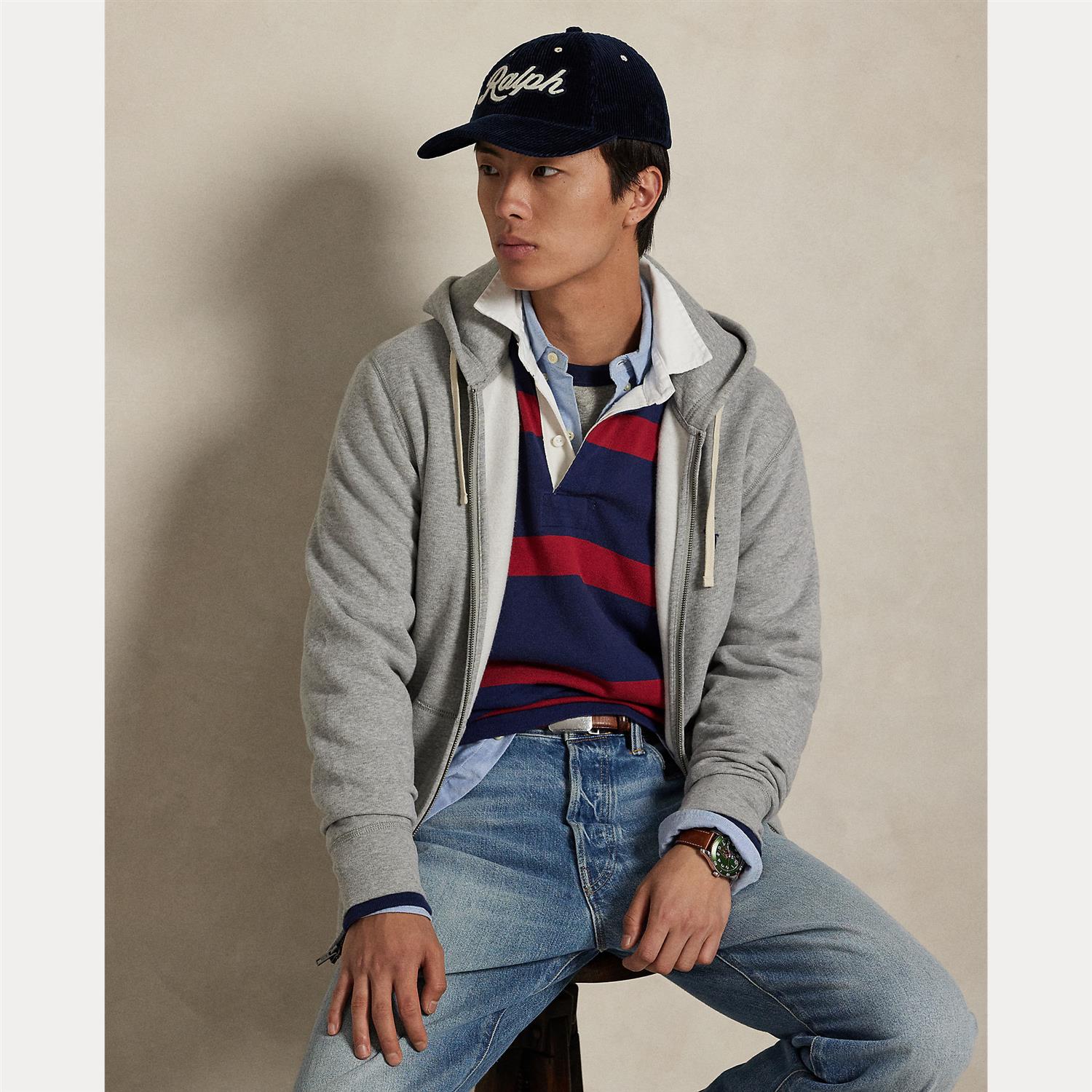 Long-Sleeve Hoodie i grå htr sett fra siden, genser fra Polo Ralph Lauren hos Image Mandal