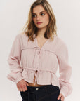 Indiana String Blouse i vasket rosa rutete bakfra, bluse fra Once Untold hos Image Mandal