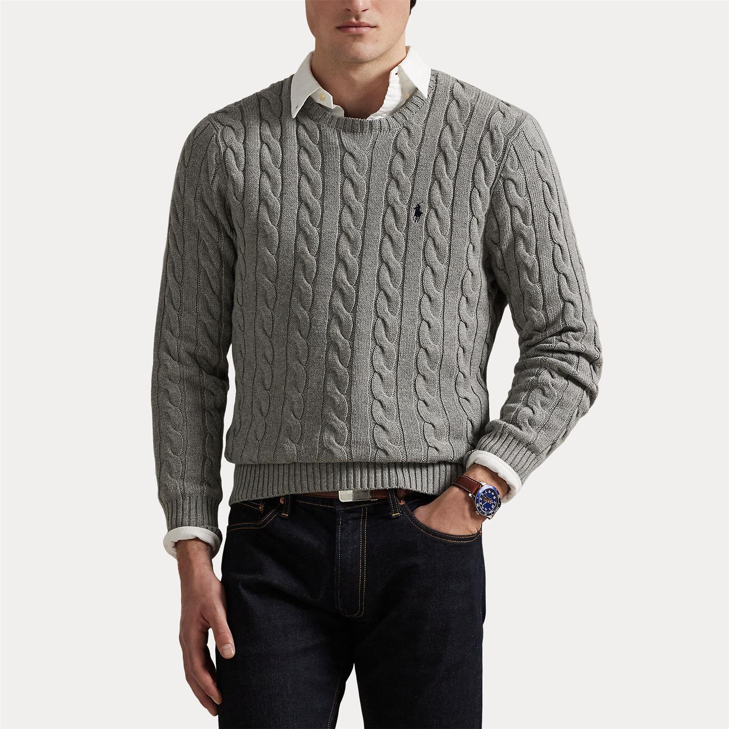 Long-Sleeve Driver Crewneck Pullover i grå ekstra vinkel, genser fra Polo Ralph Lauren hos Image Mandal