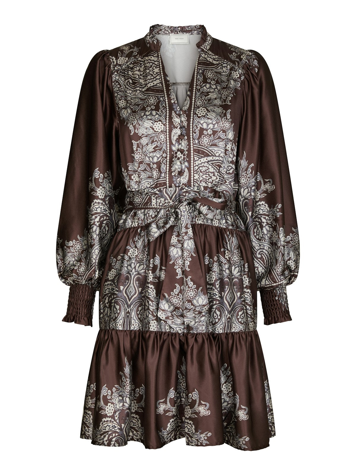 Malfida Paisley Border Dress i brun ekstra vinkel, kjole fra Neo Noir hos Image Mandal
