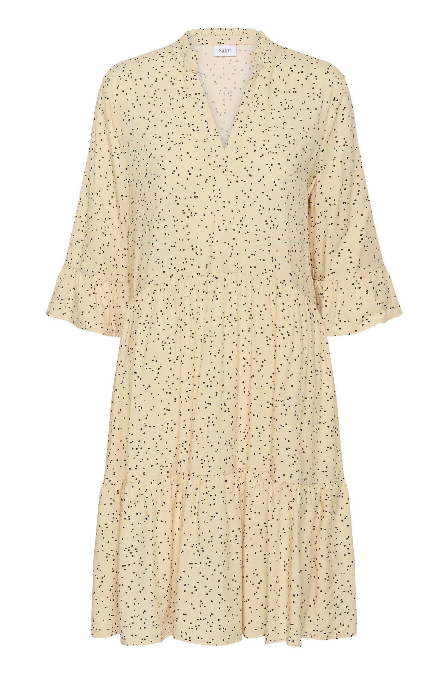 Edasz Dress i creme sort mini dots i viskose, kjole fra Saint Tropez hos Image Mandal